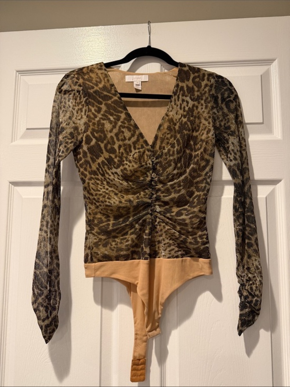 SCRIPTED Leopard-Print Long Sleeve Bodysuit  Size XS